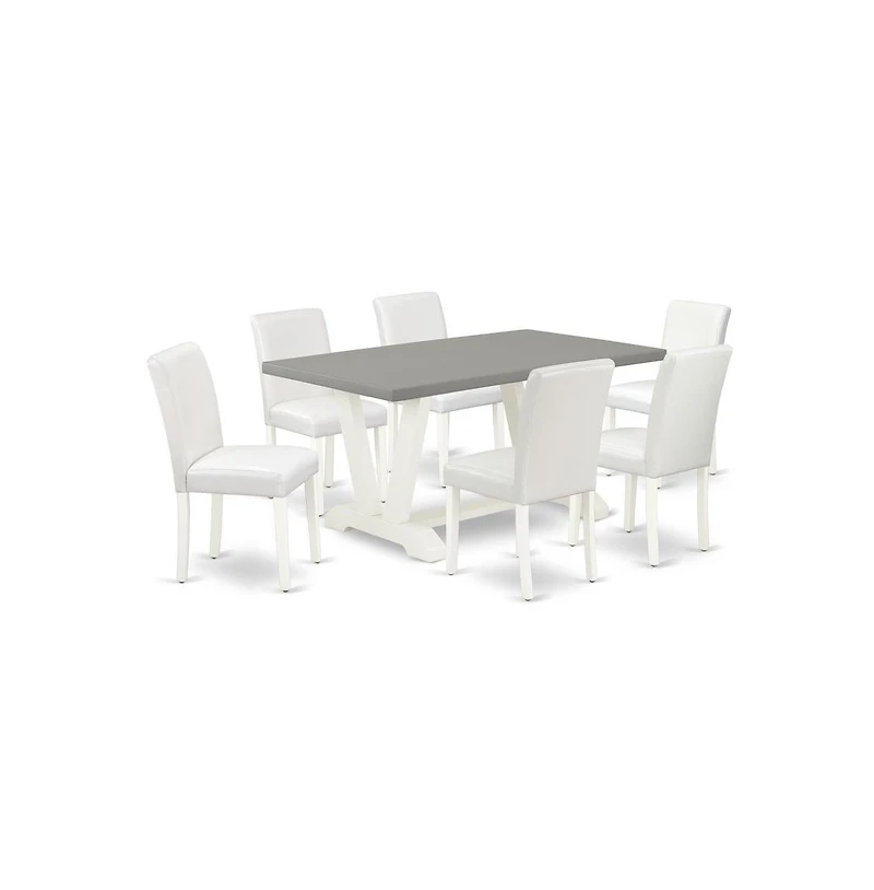 East West Furniture 7-Piece Modern Rectangular Dining Room Table Set an Excellent Cement Color Modern Dining Table Top and 6 Attractive Pu Leather Par