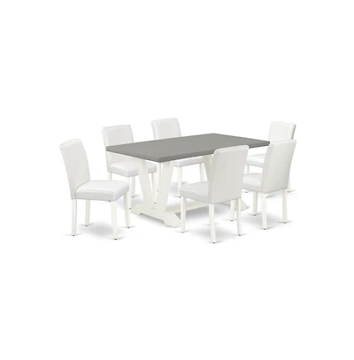 East West Furniture 7-Piece Modern Rectangular Dining Room Table Set an Excellent Cement Color Modern Dining Table Top and 6 Attractive Pu Leather Par