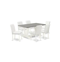 East West Furniture 7-Piece Modern Rectangular Dining Room Table Set an Excellent Cement Color Modern Dining Table Top and 6 Attractive Pu Leather Par