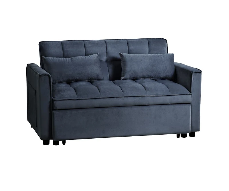 Maison Boucle Pull-Out Velvet Loveseat Sleeper Sofa Bed, 3-in-1 Convertible Futon Couch with Adjustable Back, Storage Pocket & Pillows-Maison Boucle