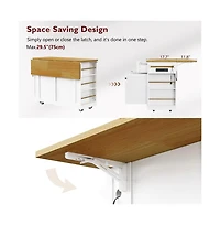 Maison Boucle 48'' Farmhouse-Style White Kitchen Island Cart with Foldable Countertop, Power Strip, 5 Side Racks, and Drawers-Maison Boucle