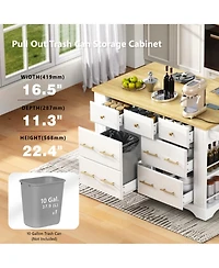 Maison Boucle Rolling Kitchen Island Cart with 6 Drawers, Pull-Out Trash Bin Cabinet, Drop Leaf, Power Outlet & Side Racks for Kitchen Storage-Maison