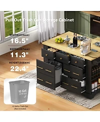 Maison Boucle Rolling Kitchen Island Cart with 6 Drawers, Pull-Out Trash Bin Cabinet, Drop Leaf, Power Outlet & Side Racks for Storage-Maison