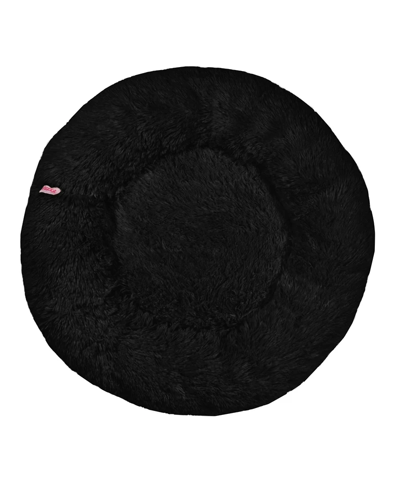 The Licker Store Maisie Bohemian Glam Faux Fur Round Fluffy Calming Donut Pet Bed with Washable Cover