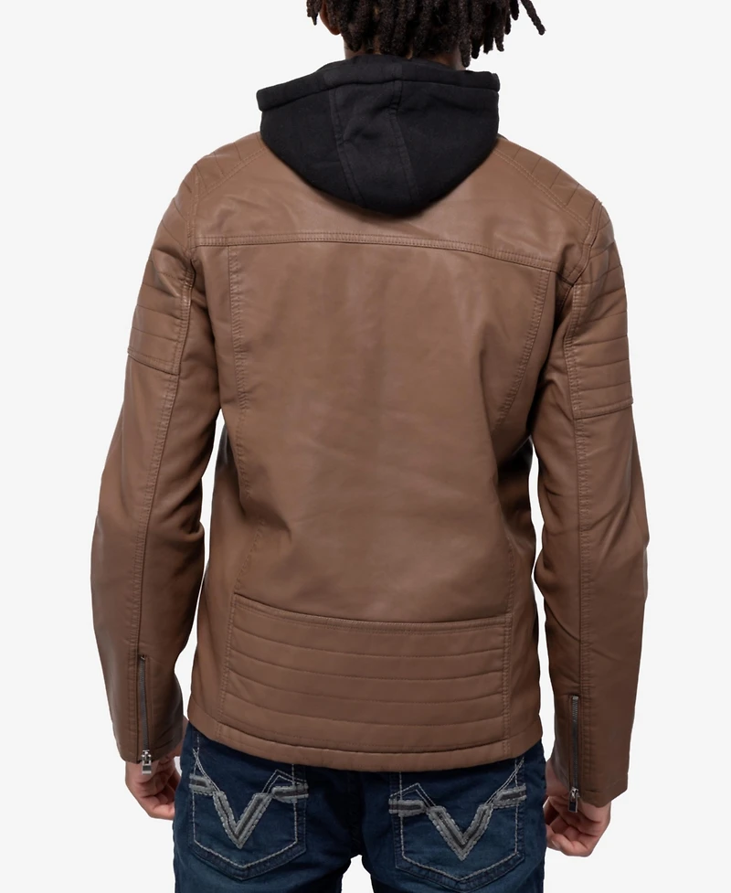 Xray Men's Hooded Stand Collar Pu Leather Jacket