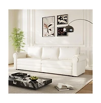 Maison Boucle 93.7" Faux Leather King Pull Out Sofa Bed, 3-in-1 Convertible Sleeper Couch with Rolled Arms & Nailhead Trim for Living Room-Maison Bouc