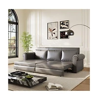 Maison Boucle 93.7" Faux Leather King Pull Out Sofa Bed, 3-in-1 Convertible Sleeper Couch with Rolled Arms & Nailhead Trim for Living Room-Maison Bouc