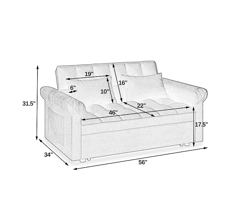 Maison Boucle Pull-Out Sleeper Loveseat Sofa, Compact Convertible Couch Bed with Adjustable Backrest & Side Pocket for Small Spaces-Maison