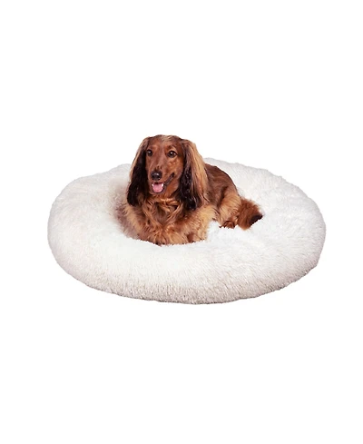 The Licker Store Maisie Bohemian Glam Faux Fur Round Fluffy Calming Donut Pet Bed with Washable Cover