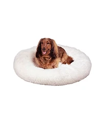 The Licker Store Maisie Bohemian Glam Faux Fur Round Fluffy Calming Donut Pet Bed with Washable Cover