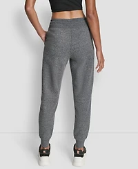 Dkny Women's Tonal Logo Patch Rib Trim Side Pockets Jogger