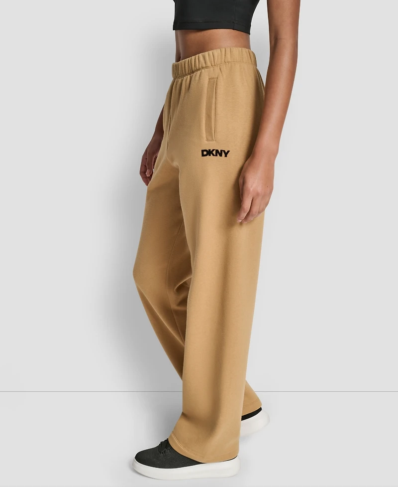 Dkny Women's Flocked Logo Boyfriend Open Leg Pants