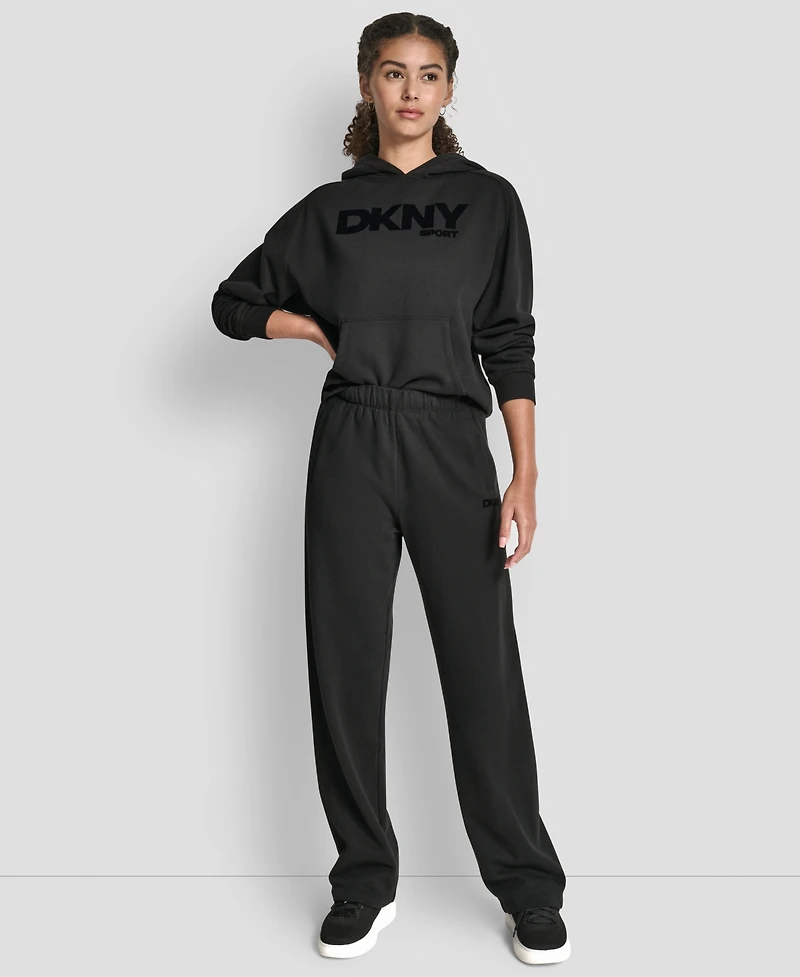 Dkny Women's Flocked Logo Boyfriend Open Leg Pants
