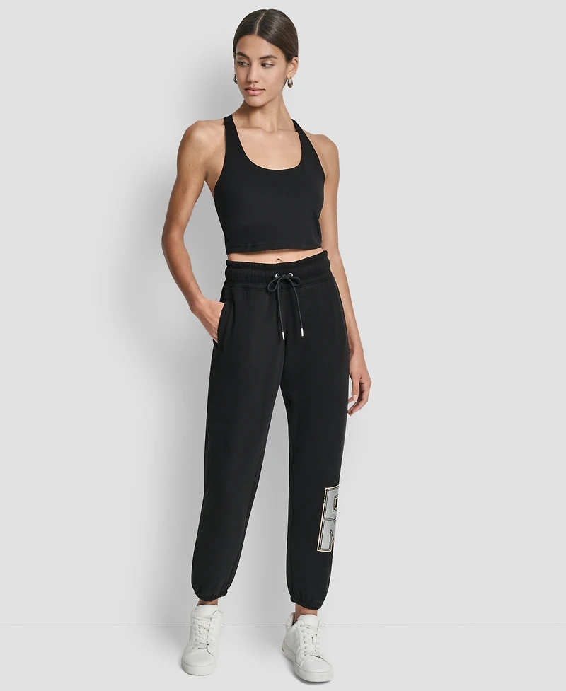Dkny Women's Mixed Metal Stacked Glitter Logo Jogger