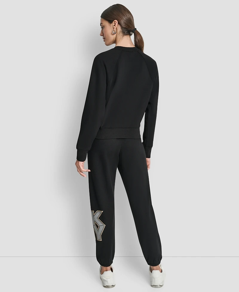 Dkny Women's Mixed Metal Stack Glitter Crewneck Top