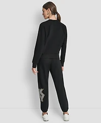 Dkny Women's Mixed Metal Stack Glitter Crewneck Top