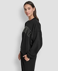Dkny Women's Exploded Rhinestone Varsity Logo Sweatshirt