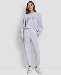 Dkny Women's Exploded Rhinestone Varsity Logo High Rise Relaxed Jogger