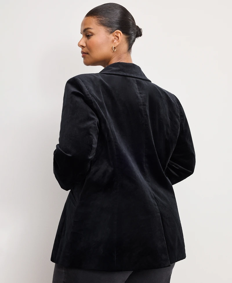 Good American Women's Long Sleeve Velvet Sculpted Blazer, Regular and Plus Size