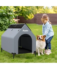 Gymax 36'' Elevated Dog House for Small Breeds Large Pet House w/ Ventilated Windows