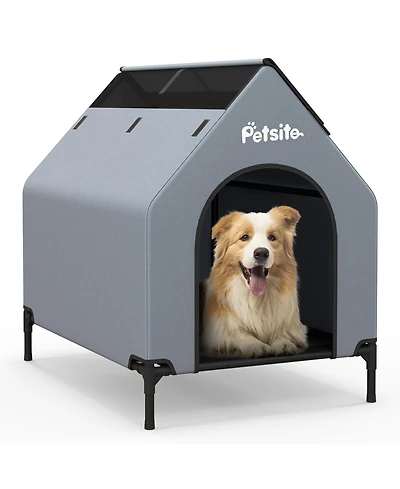 Gymax 36'' Elevated Dog House for Small Breeds Large Pet House w/ Ventilated Windows