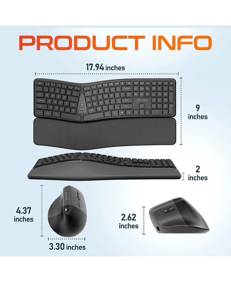 Delton KB250 Wireless Ergo Keyboard and S38 Wireless Mouse