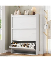 gaomon Shoe Cabinet with 3 Flip Drawers, Modern Shoe Rack Storage Organizer with 3-Tier Adjustable Shelves,Shoe Cabinet for Entryway,Living Room,White