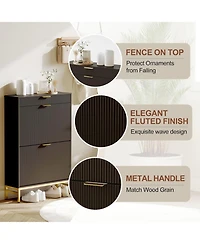 gaomon Wave Design Shoe Cabinet with 2 Flip Drawers, a Drawer,Wooden Shoe Organizer with Large Capacity, Hidden Shoe Racks for Entryway, Black