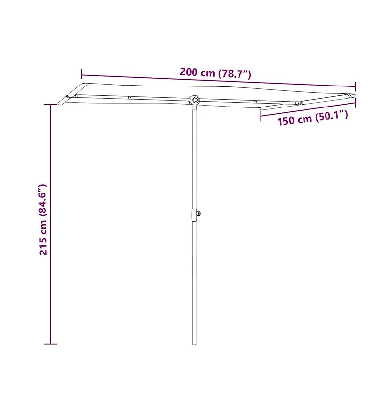 vidaXL Garden Parasol Black Polyester, Aluminum 6.6 x 4.9 ft Rotatable