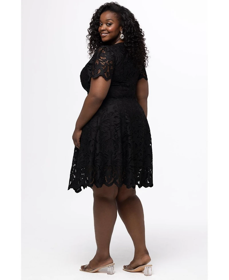 Celebrations by Sydney's Closet Women's Lace Little Black Party Dress with Cap Sleeve