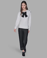 Karl Lagerfeld Paris Women's Big Bow Applique Long Sleeve Sweater