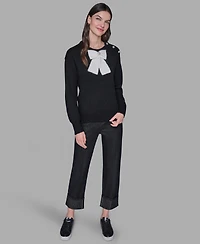 Karl Lagerfeld Paris Women's Big Bow Applique Long Sleeve Sweater