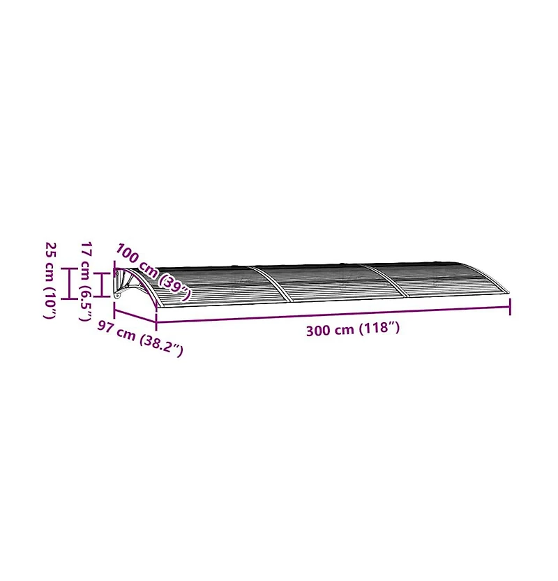 vidaXL Door Canopy Black Polycarbonate 118.1 x 39.4 in Durable