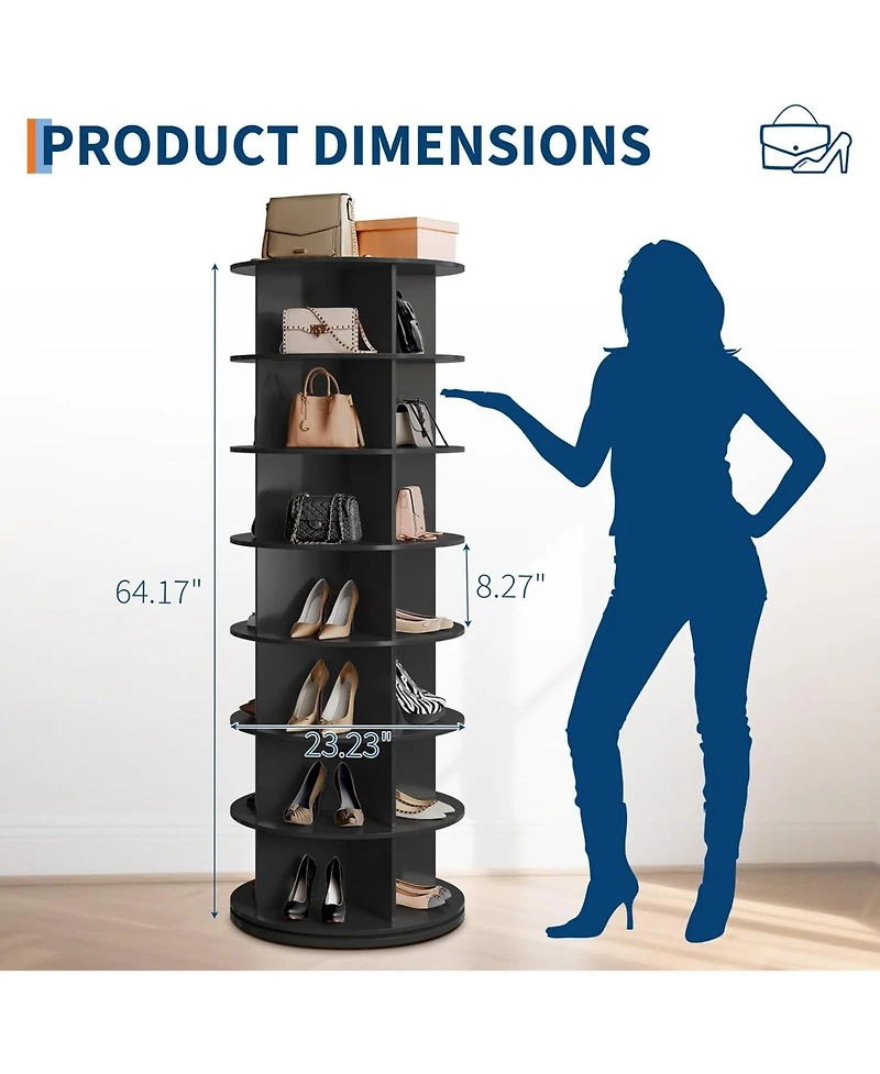 Gaomon 7-Tier 360° Rotating Shoe Rack – Freestanding, vertical spinning organizer for compact shoe storage.