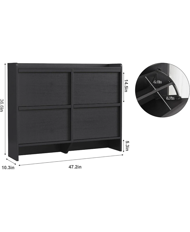 gaomon Shoe Cabinet with 4 Flip Drawers, Wooden Shoe Organizer with Adjustable Shelf, Shoe Storage for Entryway, Hidden Cabinet for Hallway, Living Ro