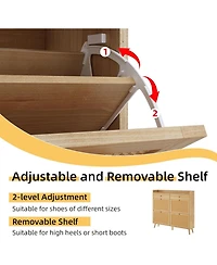 gaomon Shoe Cabinet Storage with 4 Flip Drawers, Rattan Narrow Shoe Rack Cabinet Storage for Entryway Hallway Living Room Closet, Nature Oak