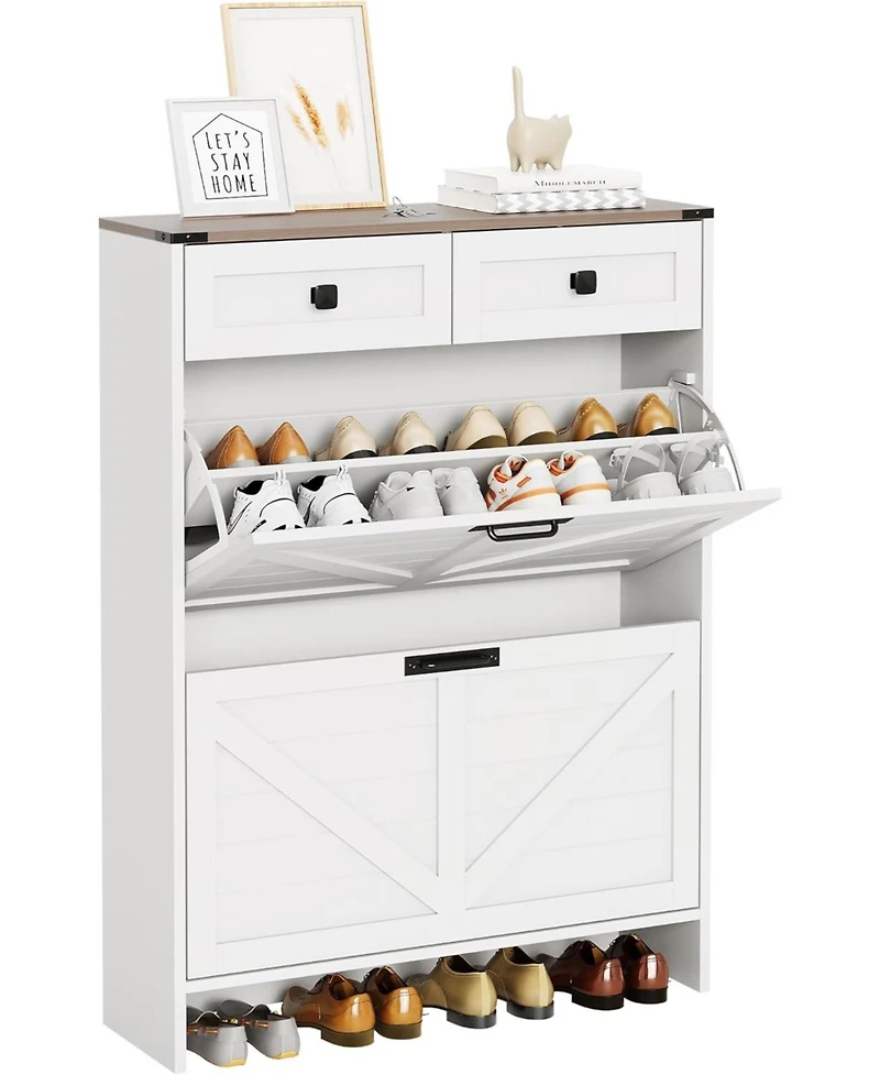 gaomon Shoe Storage Cabinet, Modern Slim Shoe Cabinet with 2 Flip Drawers and 2 Drawers, Freestanding Shoe Organizer with Anti-Tipping Device for Foye