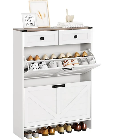 gaomon Shoe Storage Cabinet, Modern Slim Shoe Cabinet with 2 Flip Drawers and 2 Drawers, Freestanding Shoe Organizer with Anti-Tipping Device for Foye