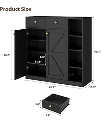 gaomon 42" Tall Modern Shoe Storage Cabinet with Doors and Drawers,3 Adjustable Shelves and Stable Base, 4-Tier Shoes Rack Organizer Cabinet, Black