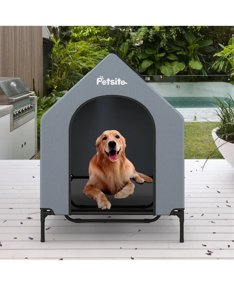 Gymax 52'' Elevated Dog House for Small Breeds Large Pet House w/ Ventilated Windows