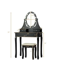 Volenca 3 Drawers Lighted Mirror Vanity Dressing Table Stool Set