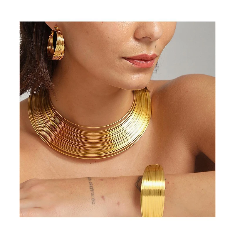 Sohi Women's Gold Wire Cluster Necklace, Earrings, Bracelet And Ring (Set Of 4)