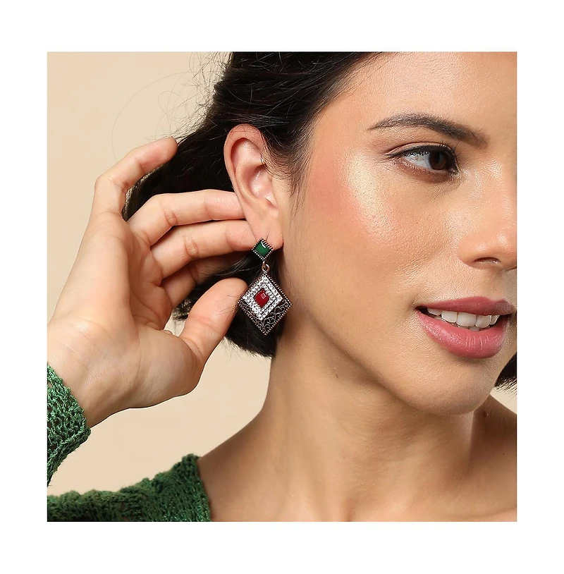 Sohi Women's Gold Rhombus Drop Earrings