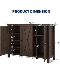 Shoe Cabinet with Doors,35" Shoe Storage Cabinet, 4-Tier Entryway Shoe Storage, Large Shoe Organizer Cabinet for Living Room Hallway, Dark Cherry