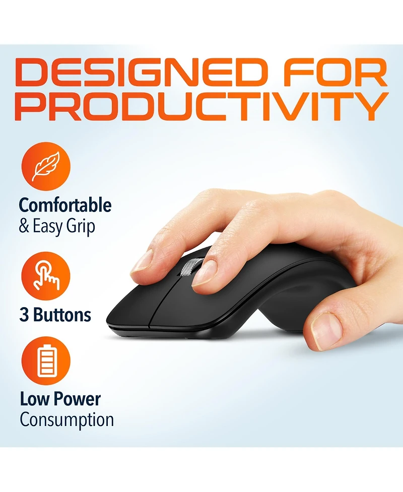 Delton S10 Curved Ergonomic Wireless Mouse, 2.4GHz Usb Mouse (DMERGS10-wb)