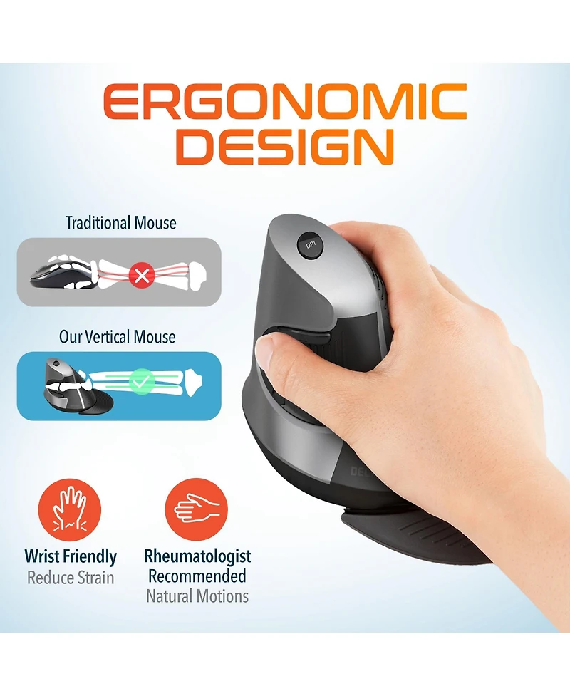 Delton S22 Ergonomic Vertical Wireless Mouse with Usb Dongle, 6 Buttons (DMERGS22-wb)