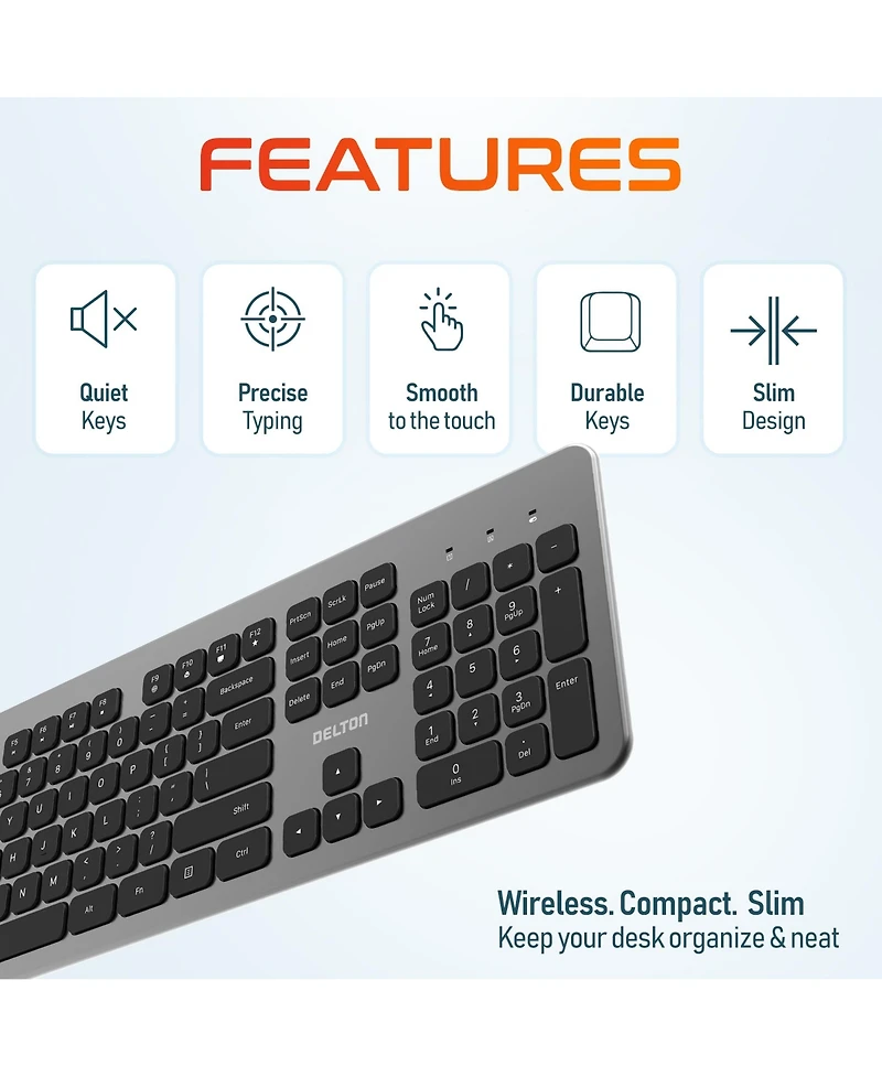 Delton K100 Ergonomic Wireless Keyboard & Mouse Set (DKMK100-wb)