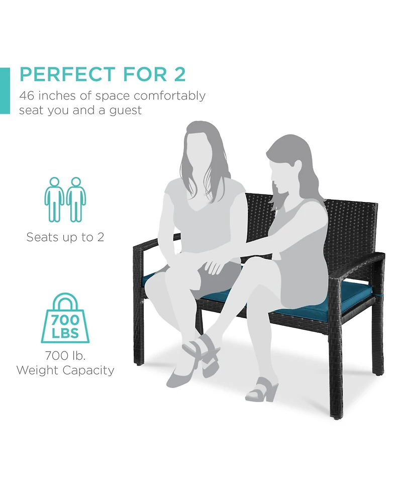 Best Choice Products 2-Person Outdoor Wicker Bench Garden Patio Porch Furniture w/ 700lb Capacity, Cushion