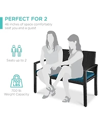 Best Choice Products 2-Person Outdoor Wicker Bench Garden Patio Porch Furniture w/ 700lb Capacity, Cushion