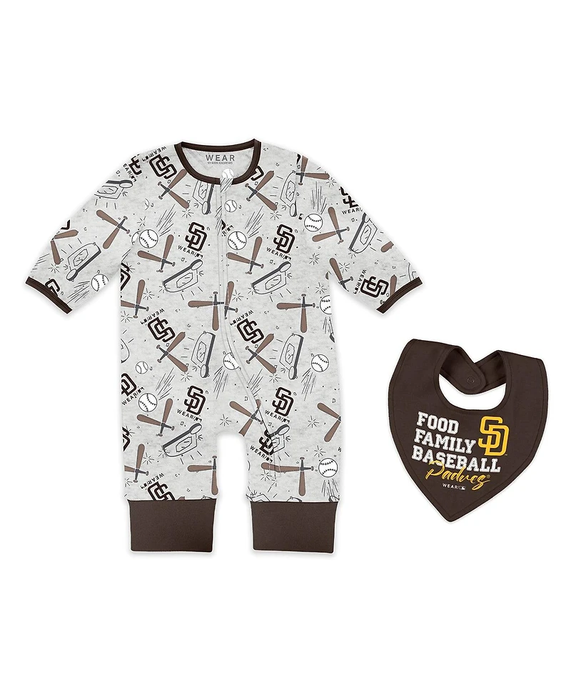 Wear by Erin AndrewsBaby Boys and Girls Heather Gray San Diego Padres Sleep Play Full-Zip Sleeper Bib Set